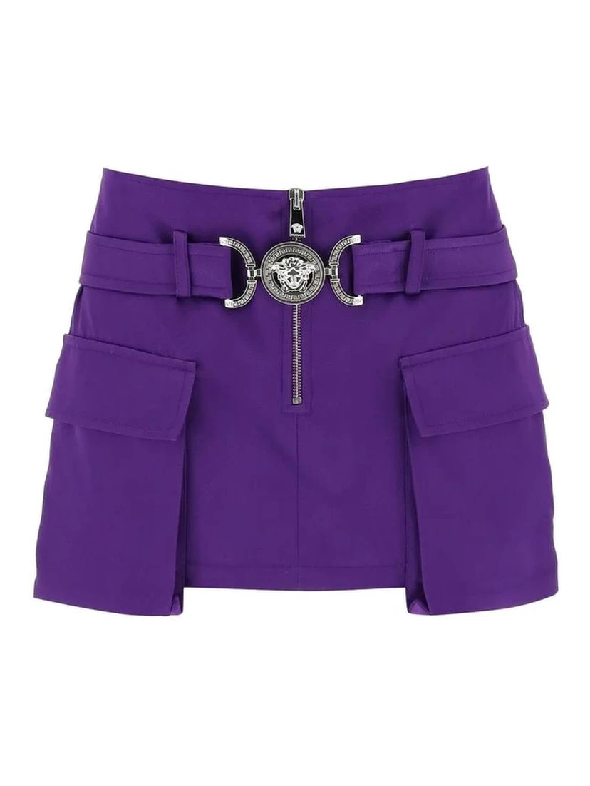 Purple Viscose Mini Skirt