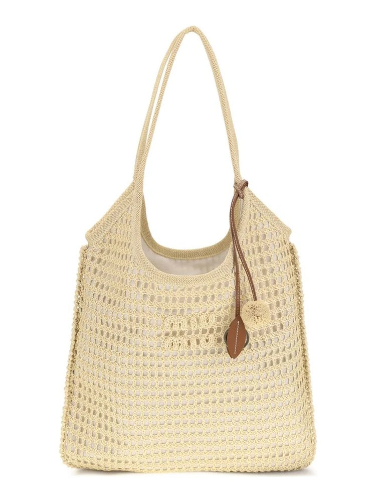 Beige Viscose Shoulder Bag