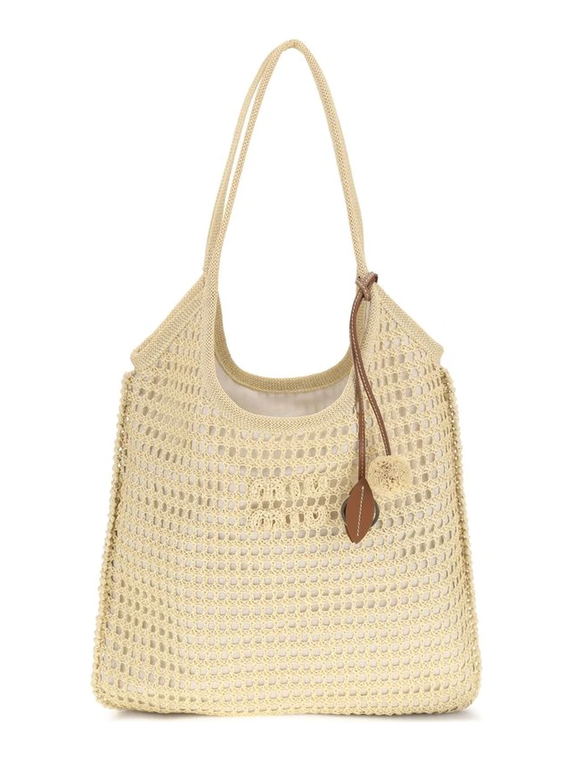 Beige Viscose Shoulder Bag