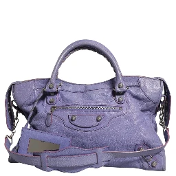 Purple Leather City Bag With Hardware
