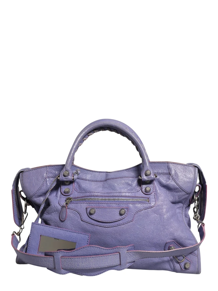 Purple Leather City Bag With Hardware