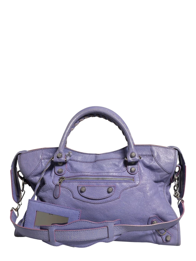Purple Leather City Bag With Hardware