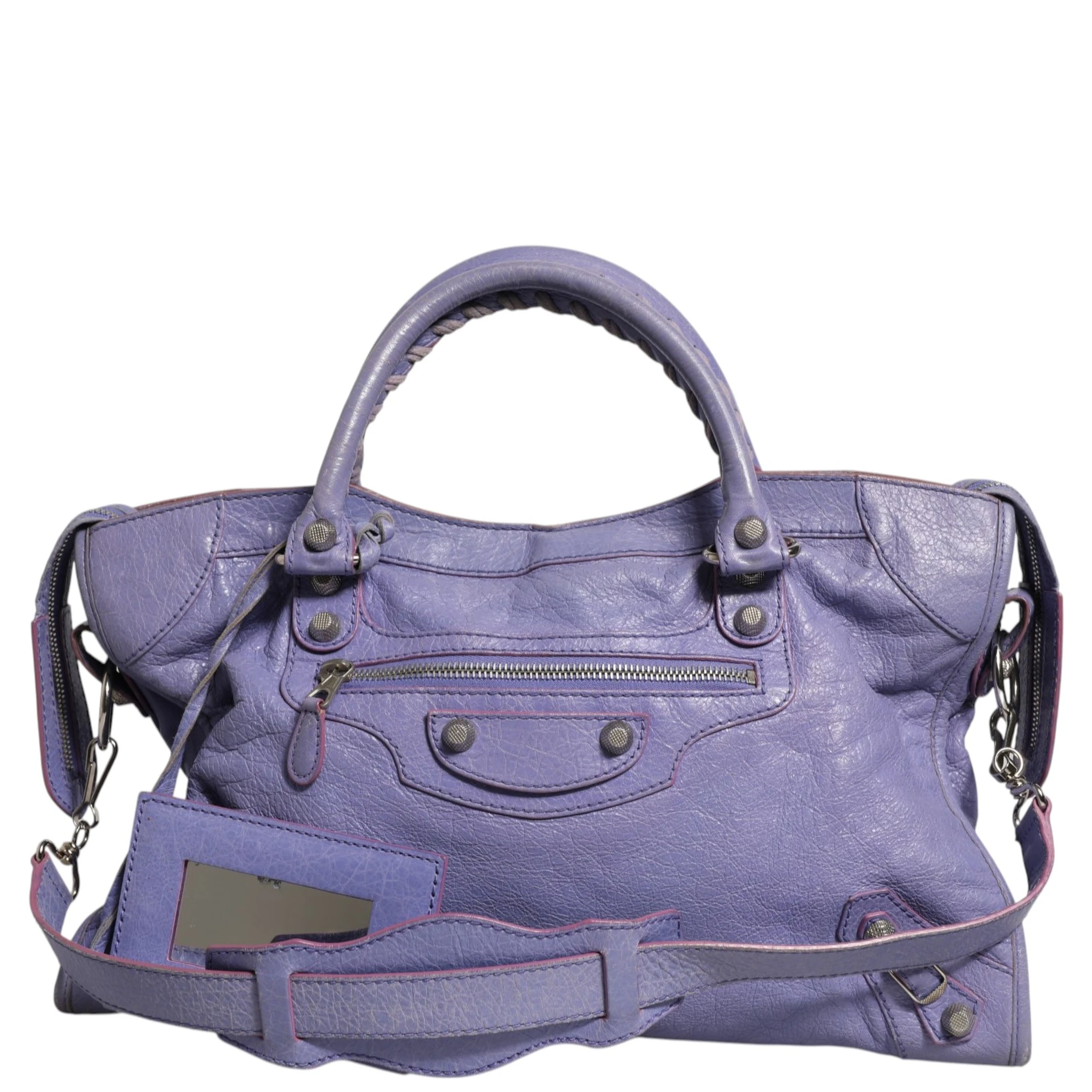 Purple Leather City Bag With Hardware