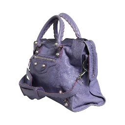Purple Leather City Bag With Hardware