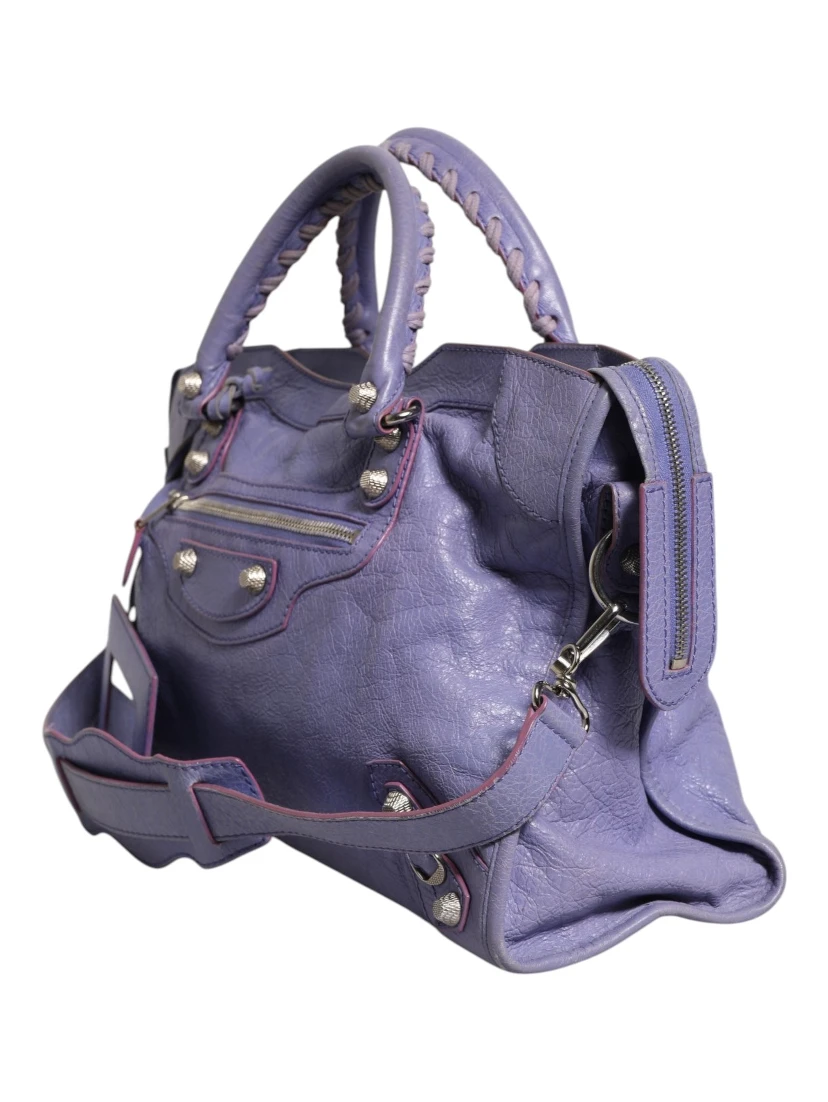Purple Leather City Bag With Hardware