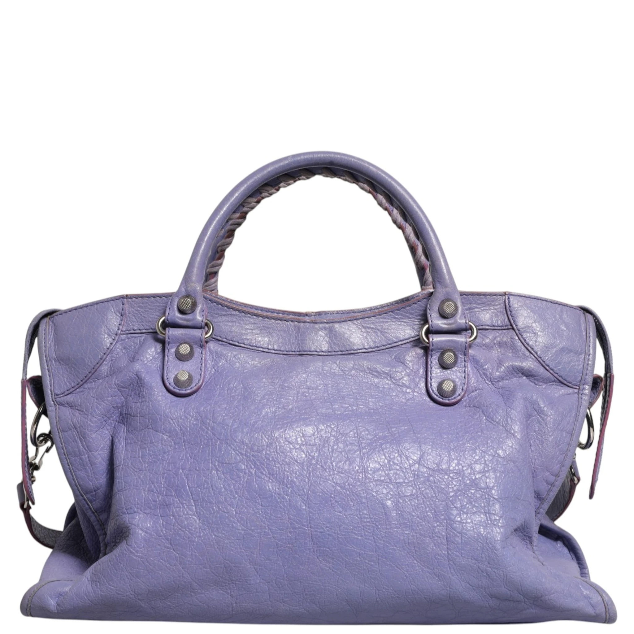 Purple Leather City Bag With Hardware