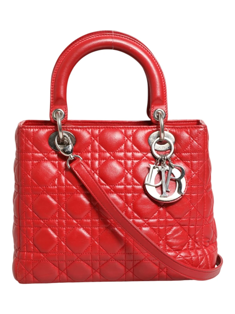 Red Cannage Lambskin Leather Lady Dior Bag