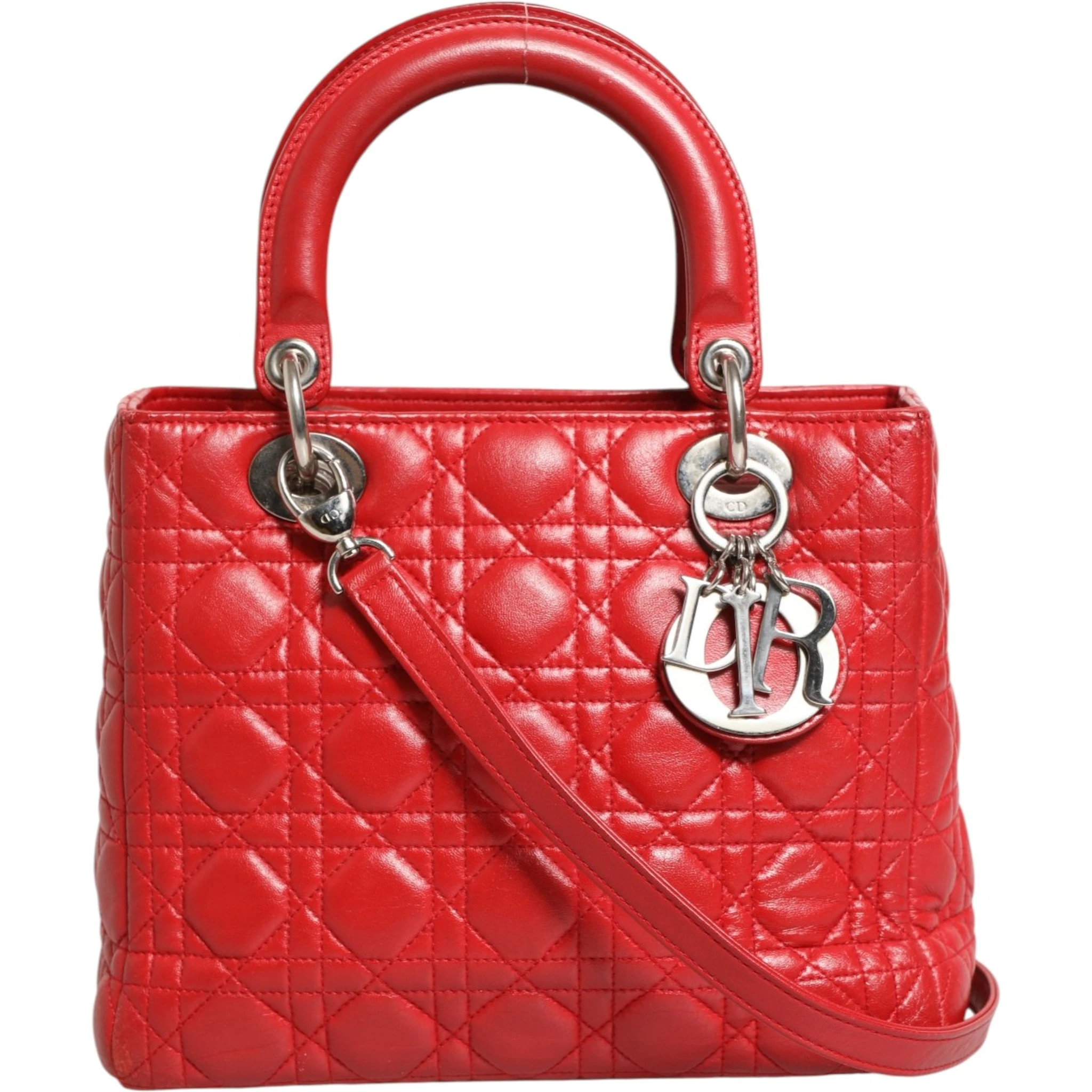 Red Cannage Lambskin Leather Lady Dior Bag