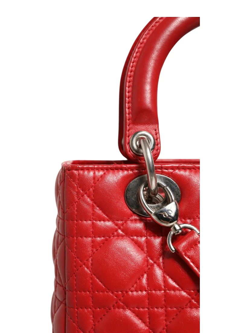 Red Cannage Lambskin Leather Lady Dior Bag