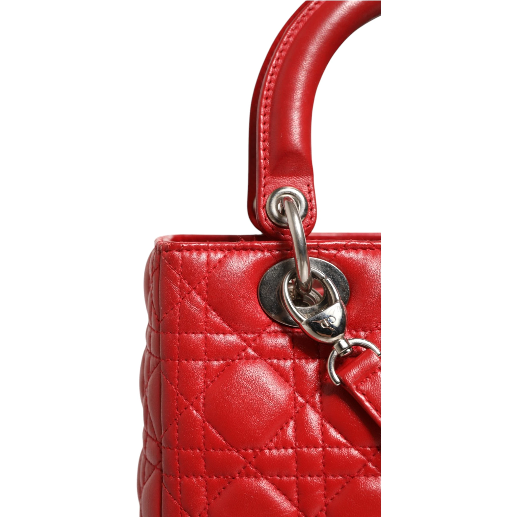 Red Cannage Lambskin Leather Lady Dior Bag