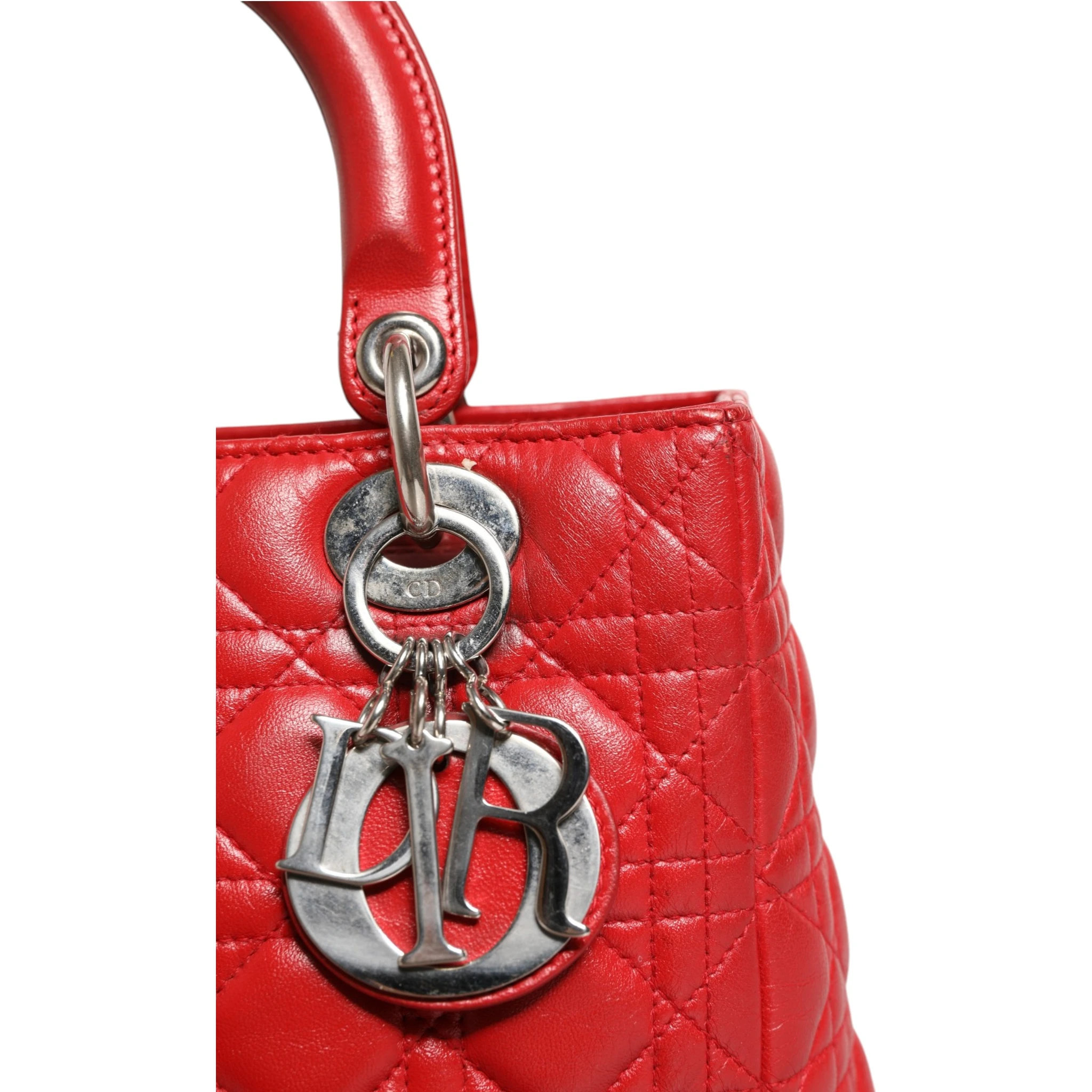 Red Cannage Lambskin Leather Lady Dior Bag