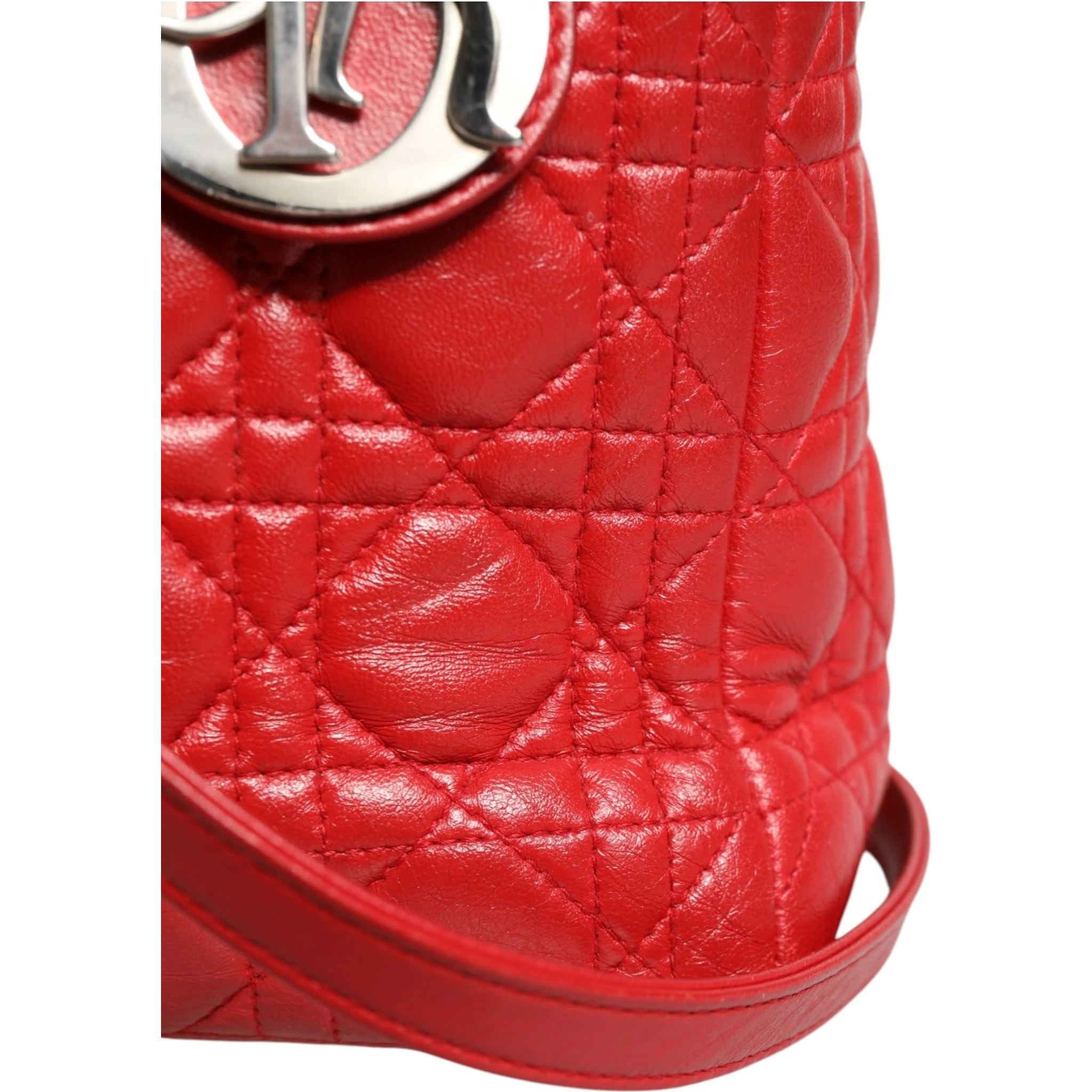 Red Cannage Lambskin Leather Lady Dior Bag