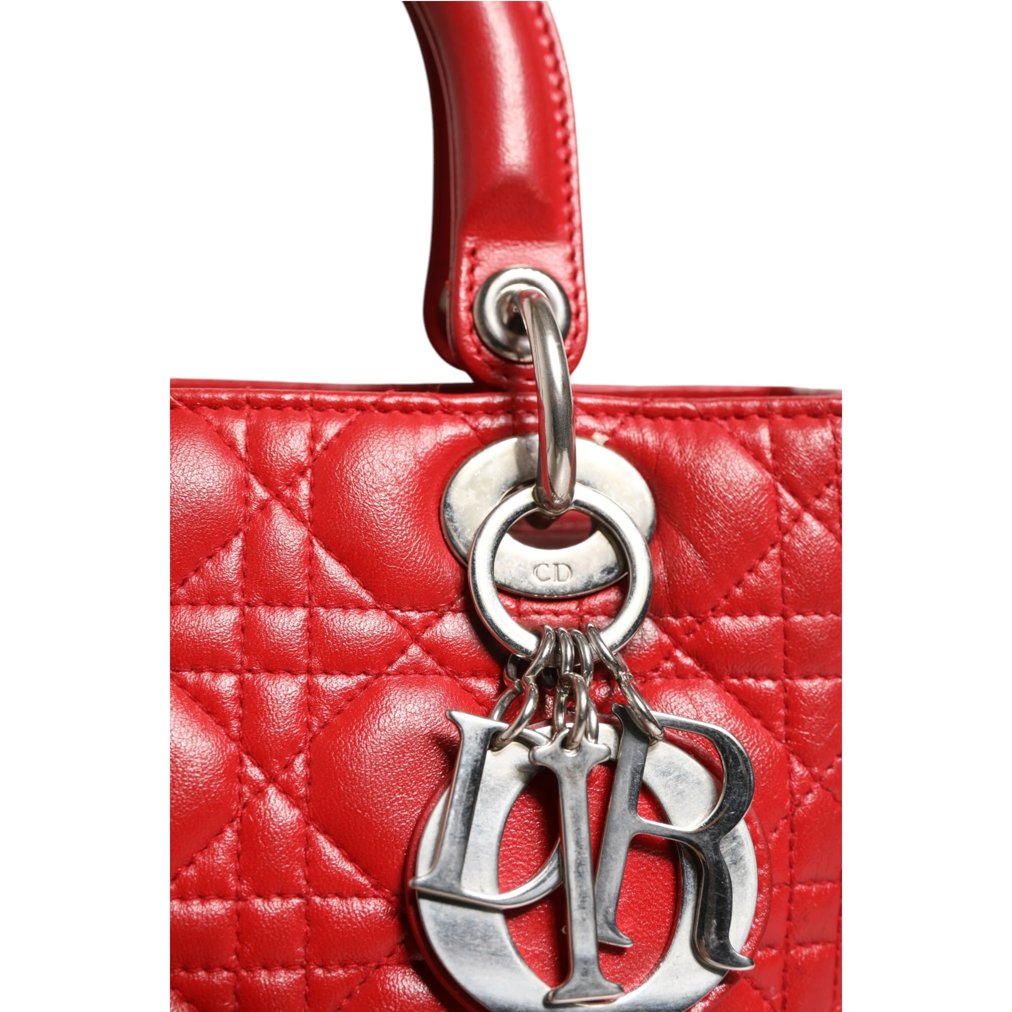 Red Cannage Lambskin Leather Lady Dior Bag
