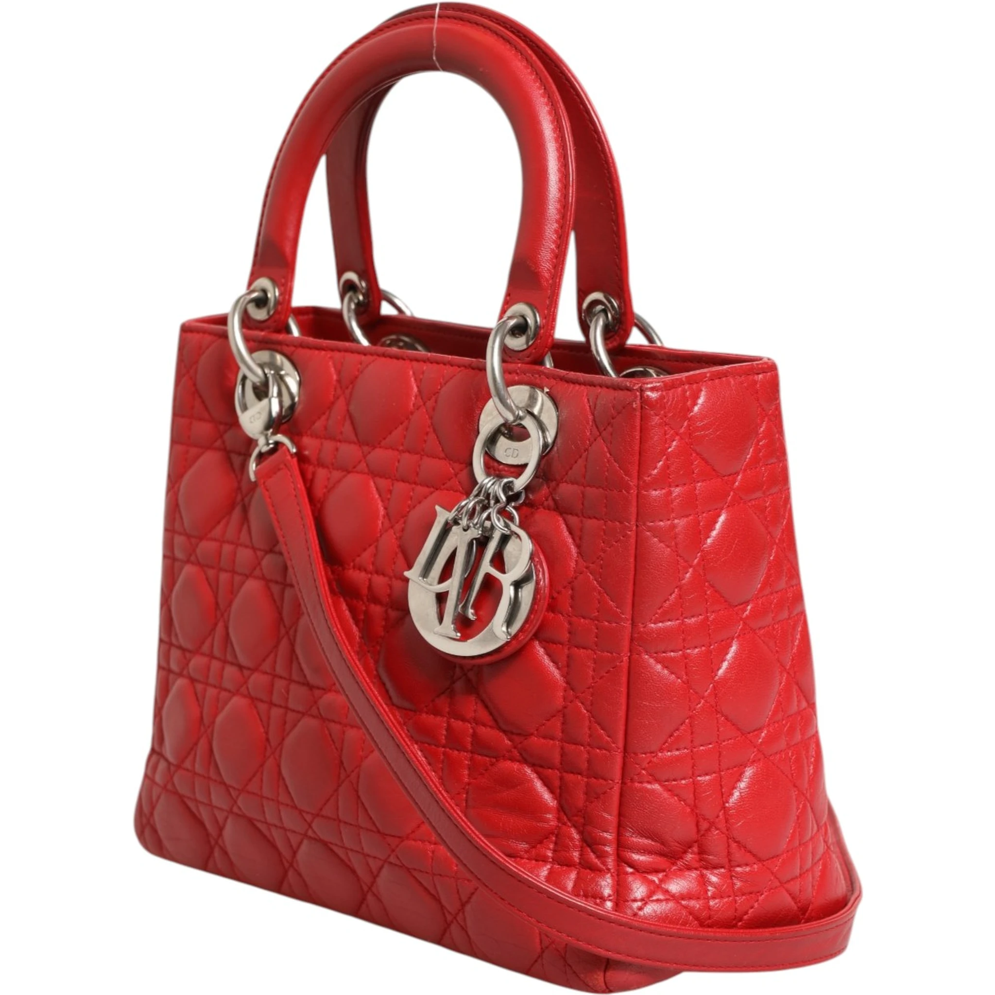 Red Cannage Lambskin Leather Lady Dior Bag