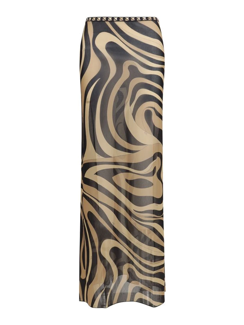 Beige Polyamide Long Skirt