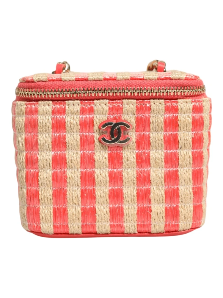 Raffia Jute Striped Mini Vanity Case