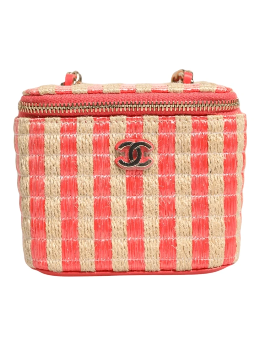 Raffia Jute Striped Mini Vanity Case
