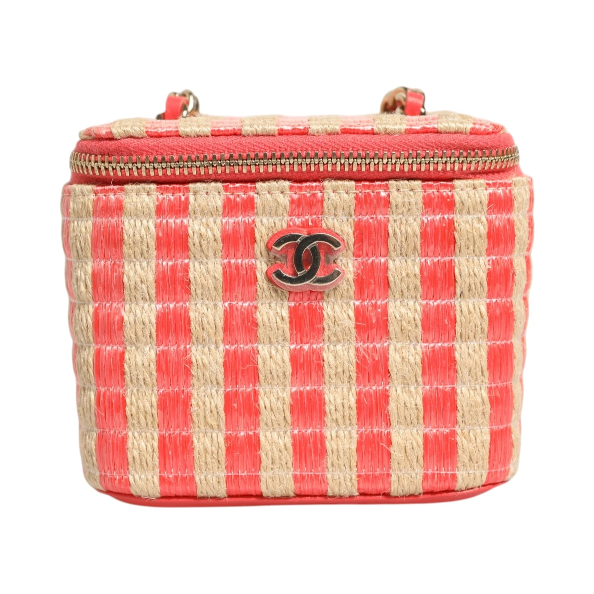 Raffia Jute Striped Mini Vanity Case