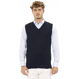 Blue Viscose Men's V-neck Vest