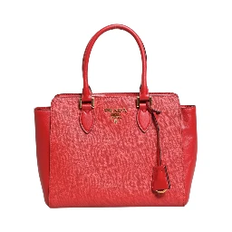 Red Saffiano Lux and Soft Leather Small Tote