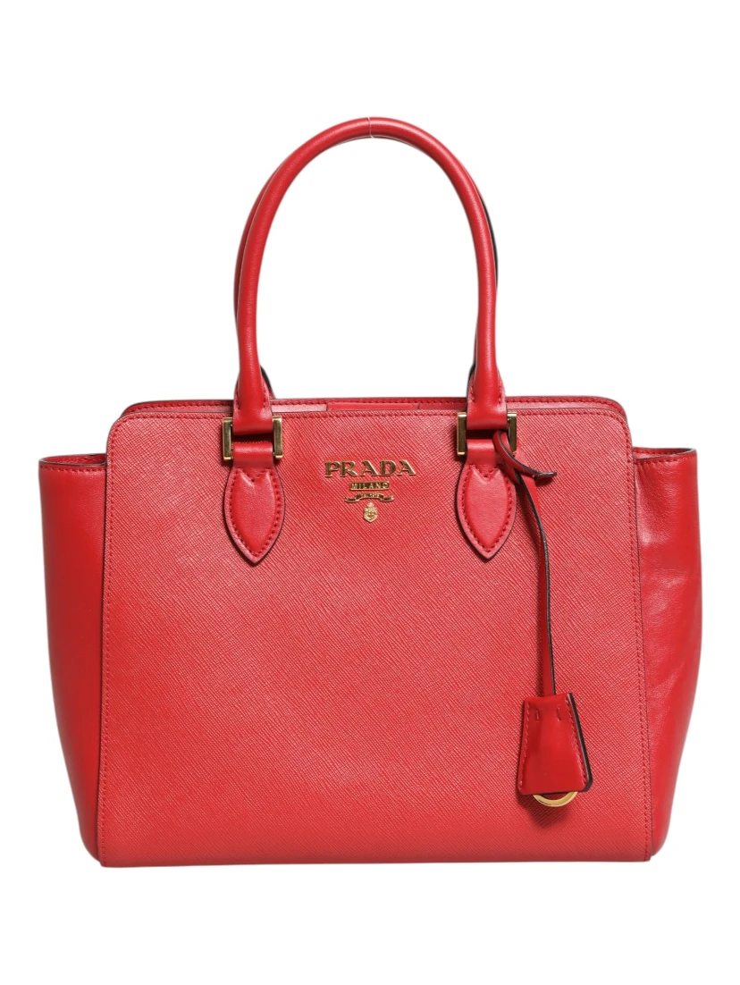 Red Saffiano Lux and Soft Leather Small Tote