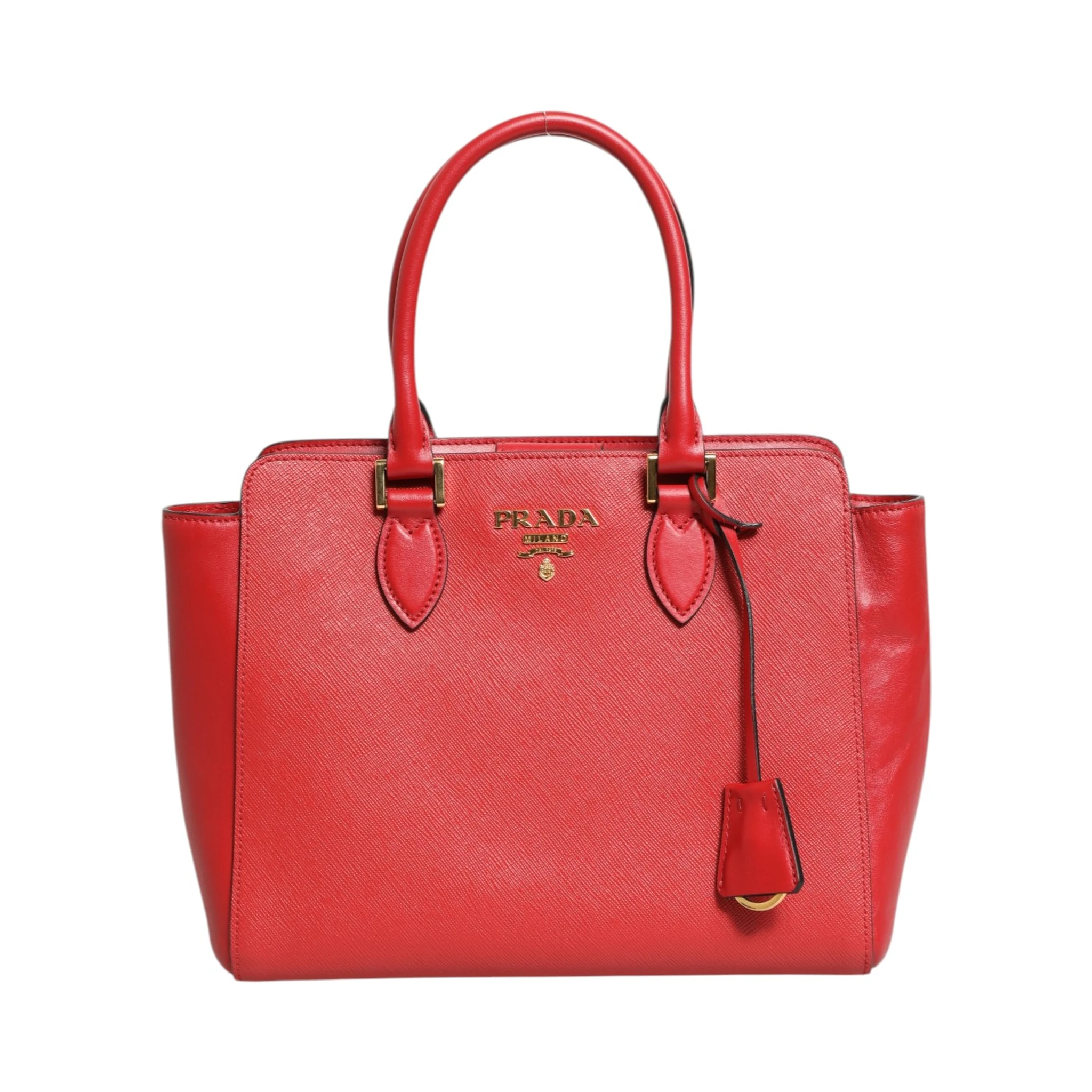 Red Saffiano Lux and Soft Leather Small Tote
