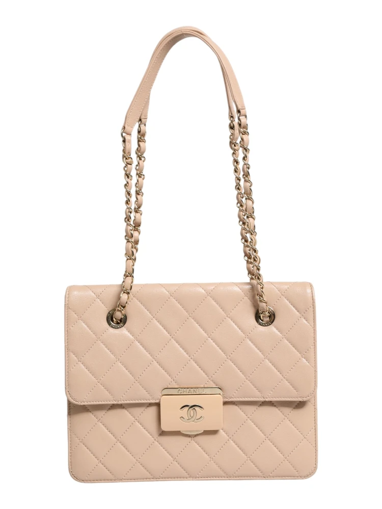 Quilted Leather Beauty Lock Flap Bag