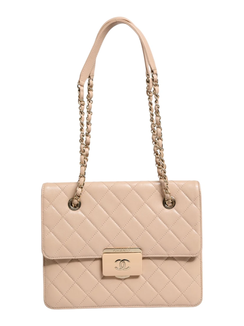 Quilted Leather Beauty Lock Flap Bag