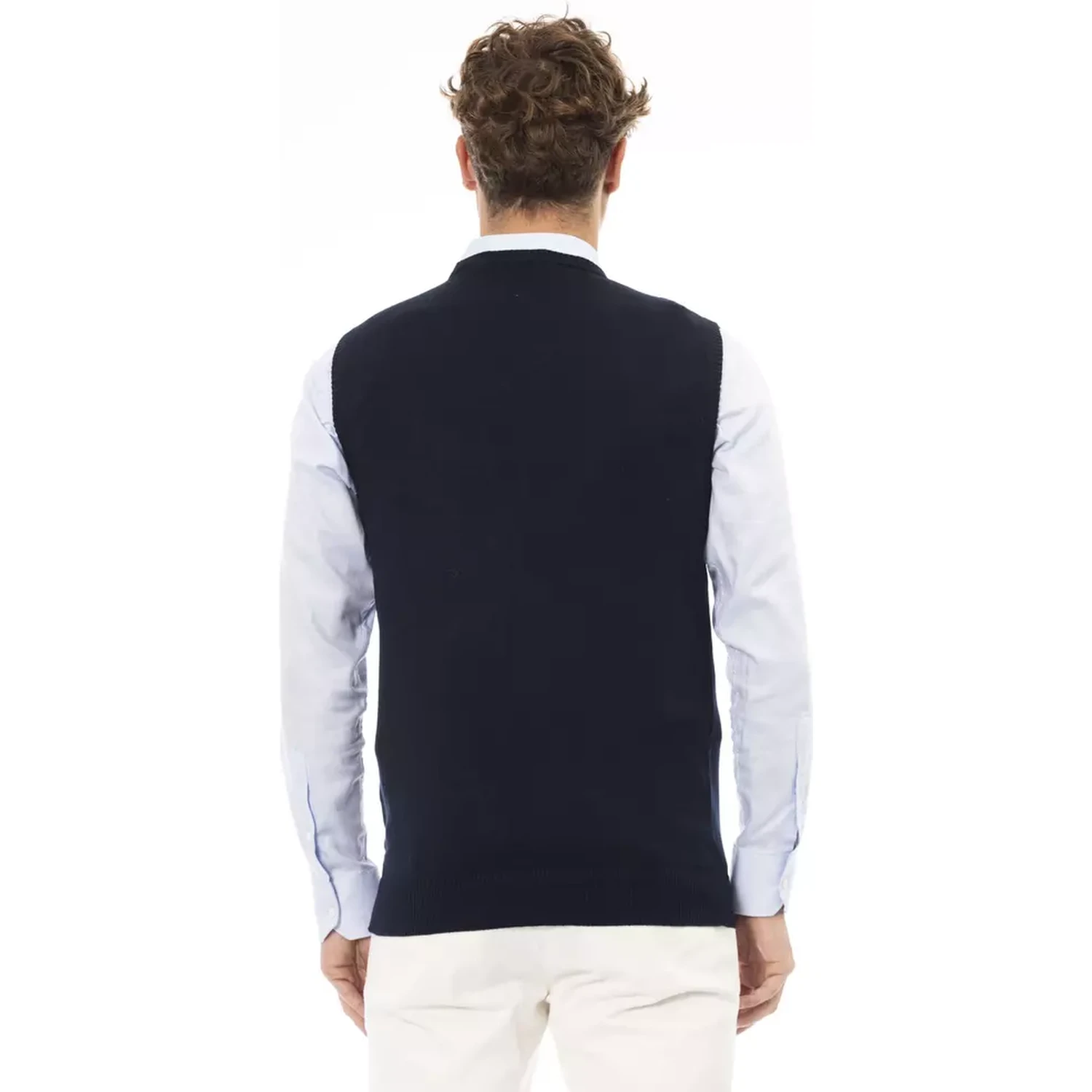 Blue Viscose Men's V-neck Vest