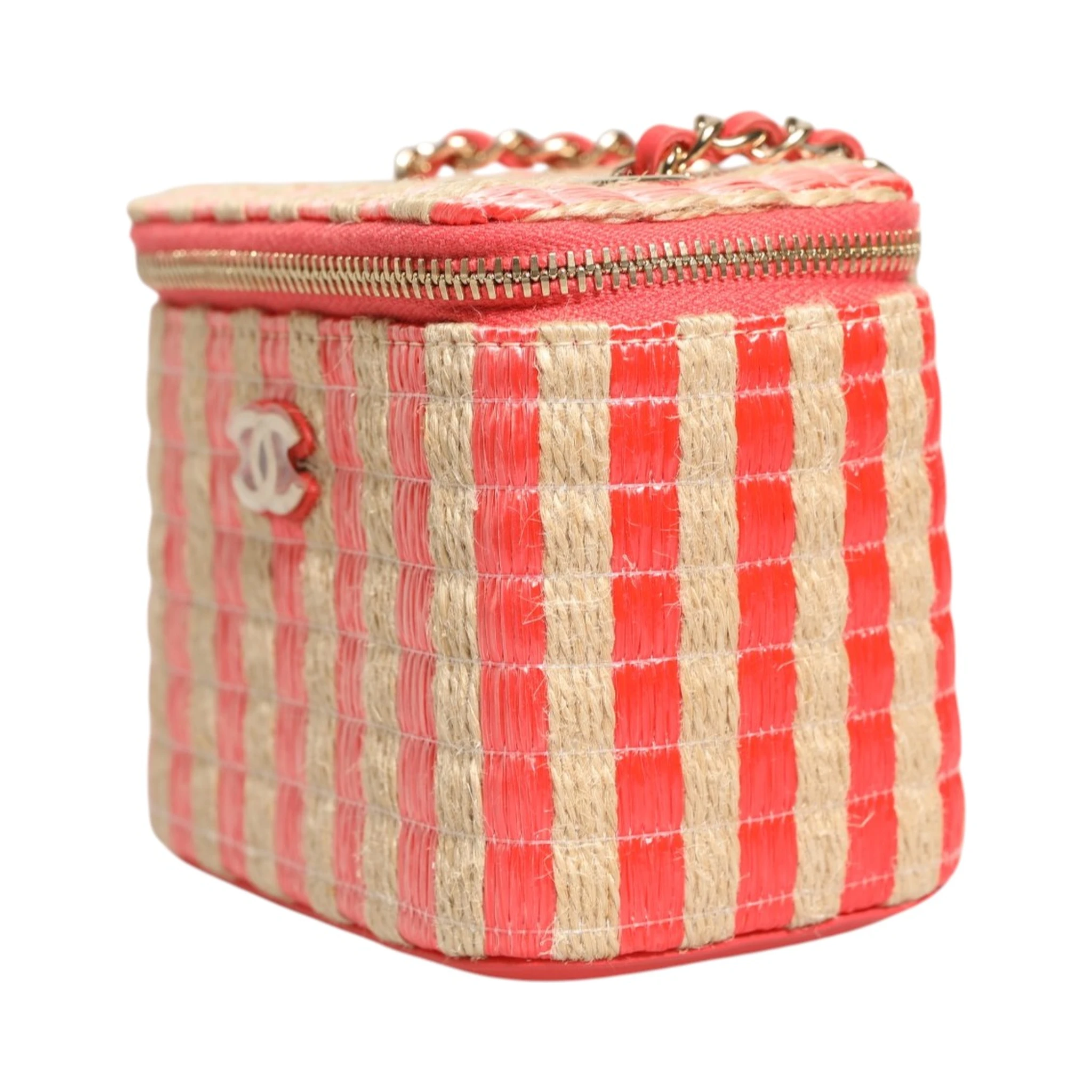 Raffia Jute Striped Mini Vanity Case