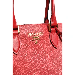 Red Saffiano Lux and Soft Leather Small Tote