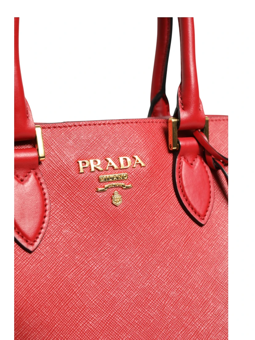 Red Saffiano Lux and Soft Leather Small Tote