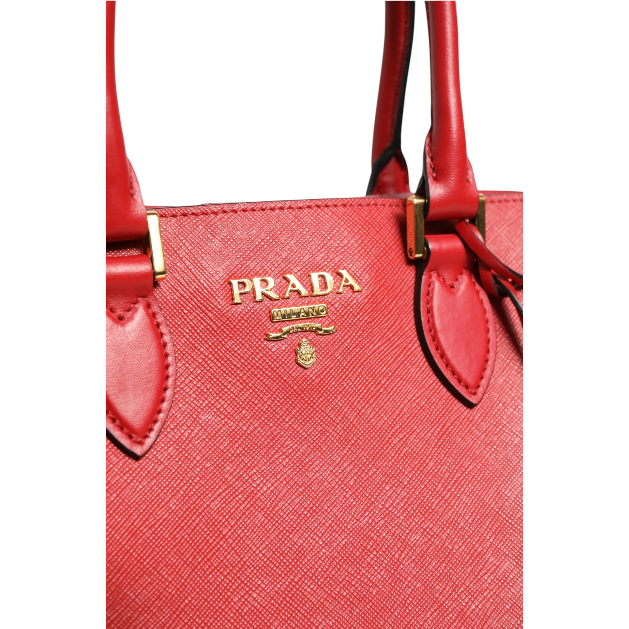 Red Saffiano Lux and Soft Leather Small Tote