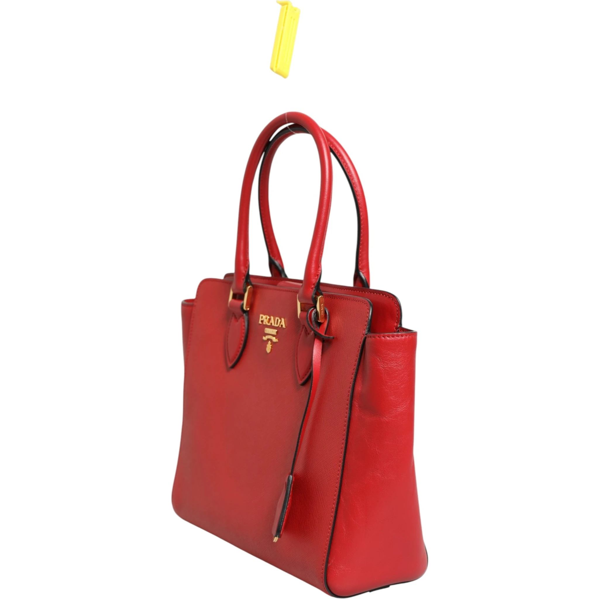 Red Saffiano Lux and Soft Leather Small Tote