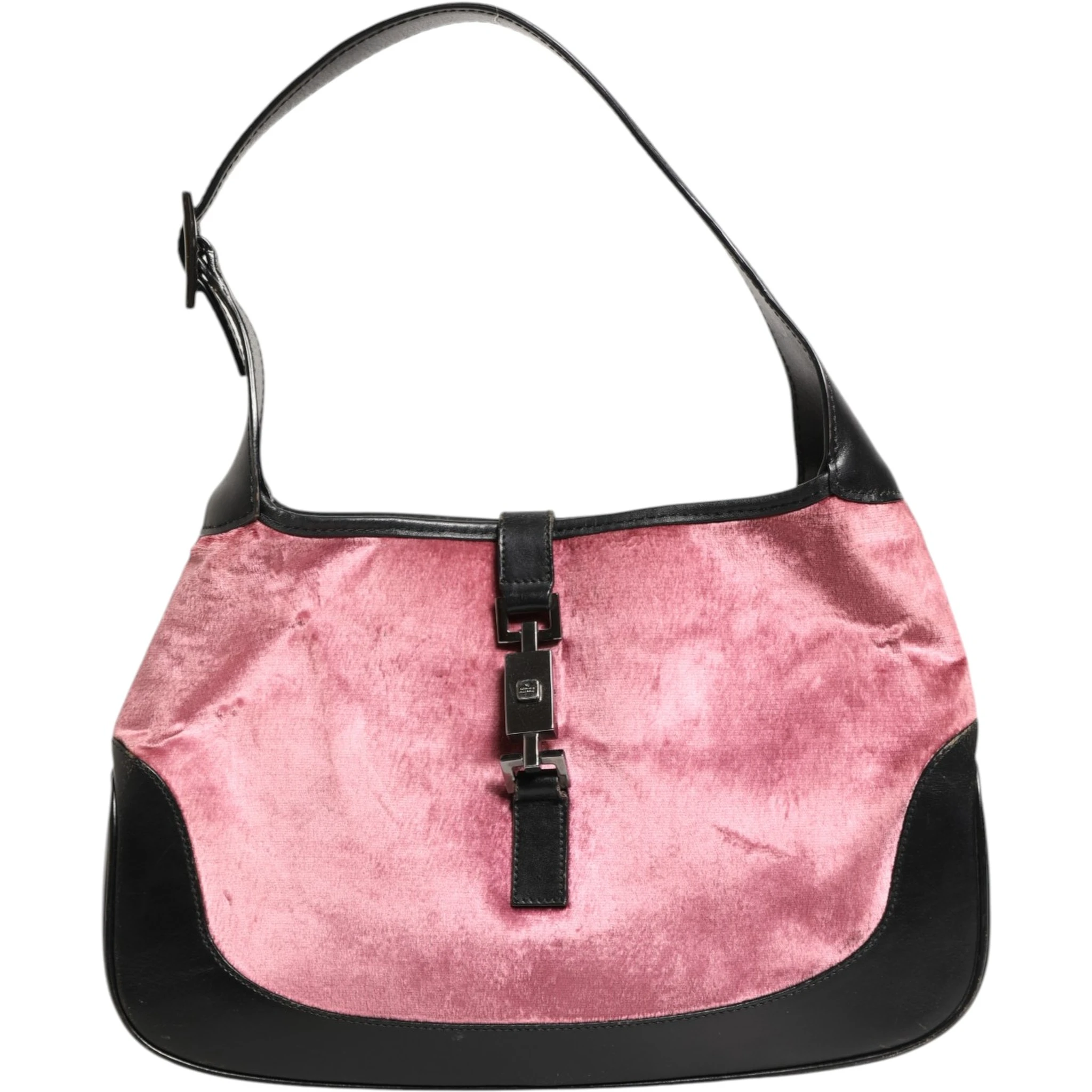 Jackie Pink Velvet And Black Leather Shoulder Bag