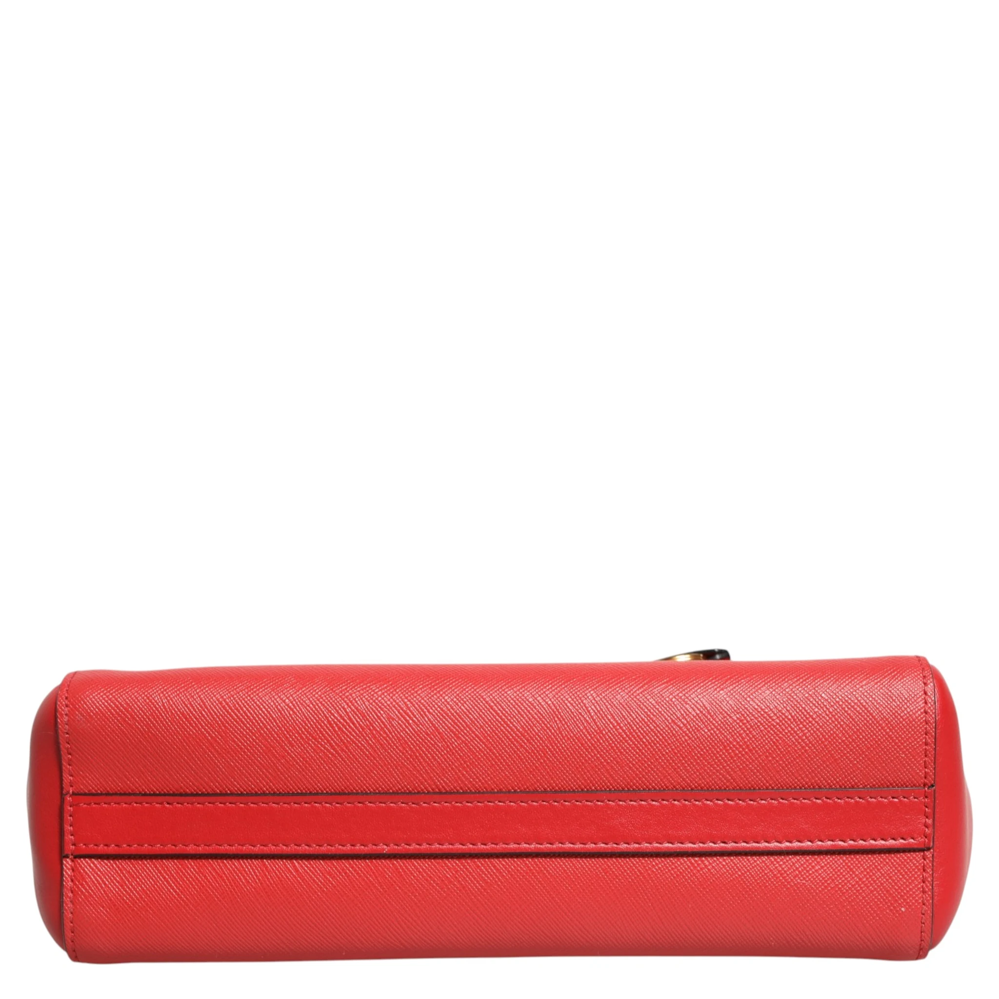 Red Saffiano Lux and Soft Leather Small Tote