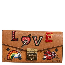 Cognac Brown Coated Canvas Visetos Patricia Love Patch Wallet-on-chain