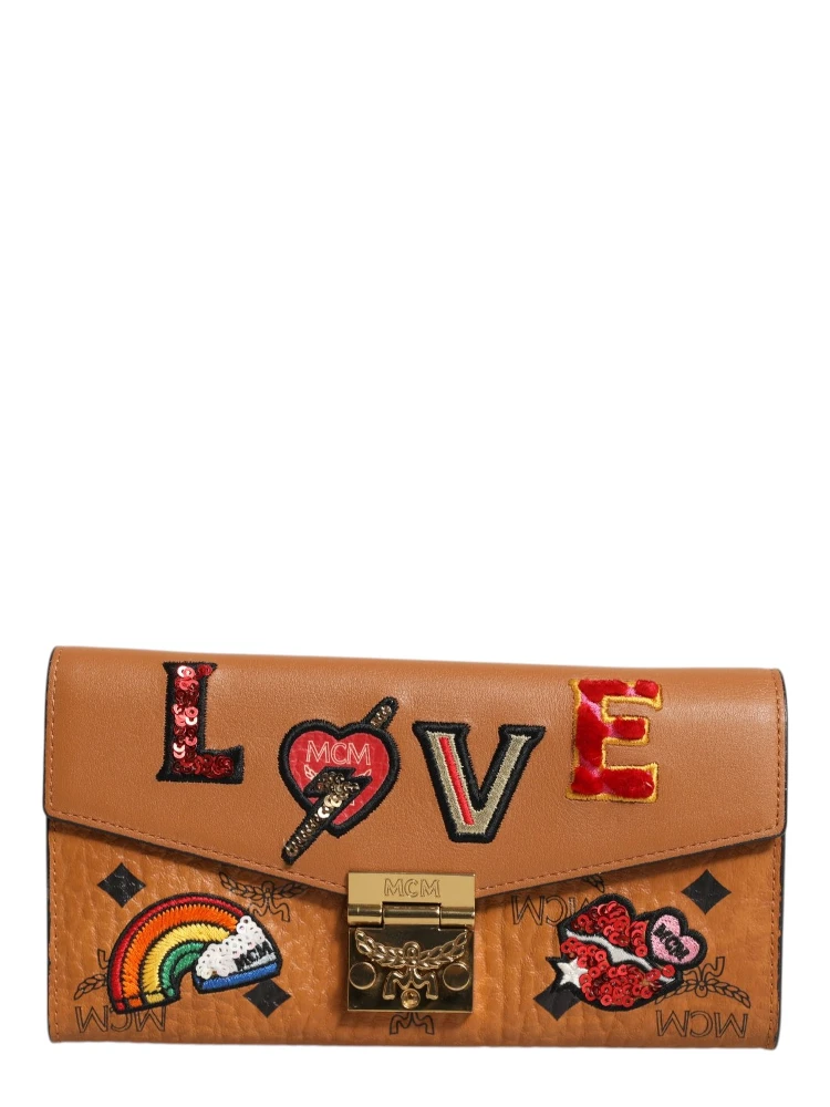 Cognac Brown Coated Canvas Visetos Patricia Love Patch Wallet-on-chain