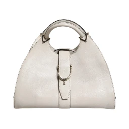 White Leather Stirrup Top Handle Bag
