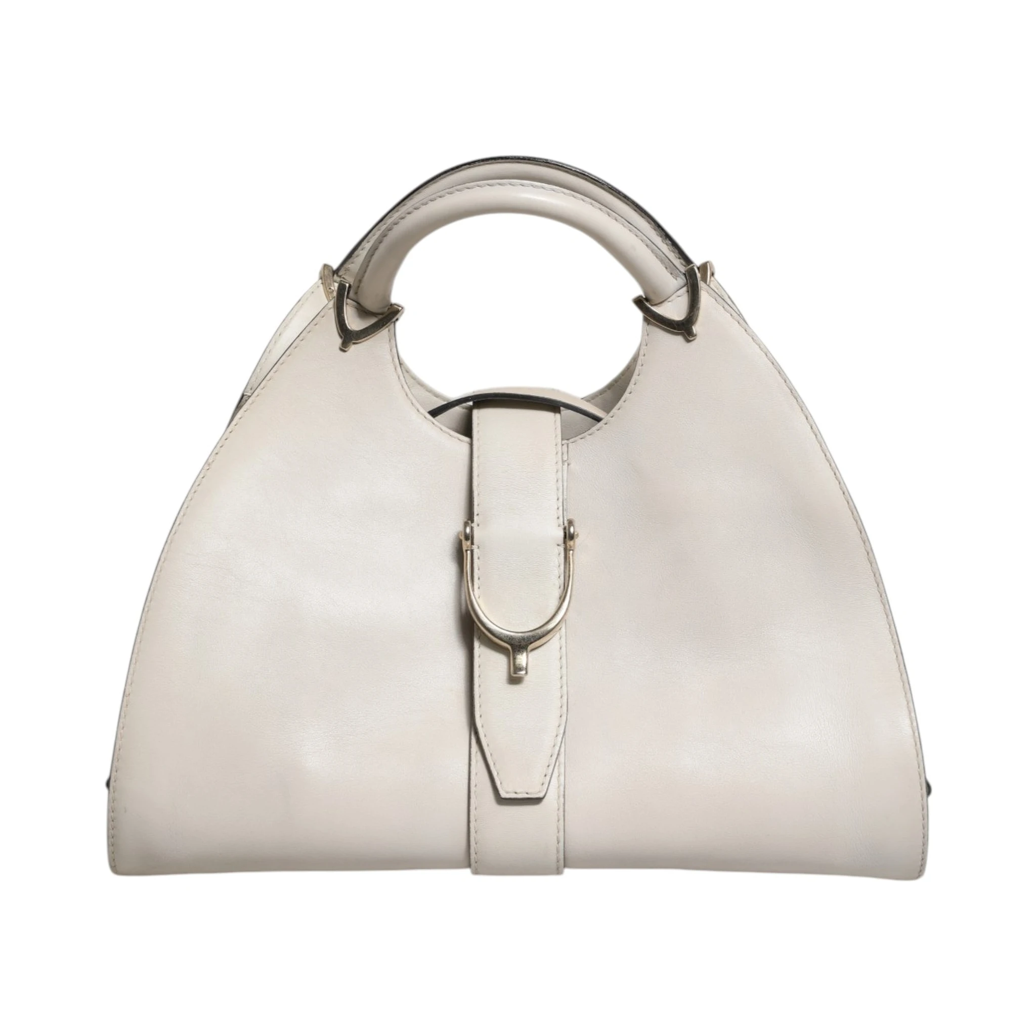 White Leather Stirrup Top Handle Bag