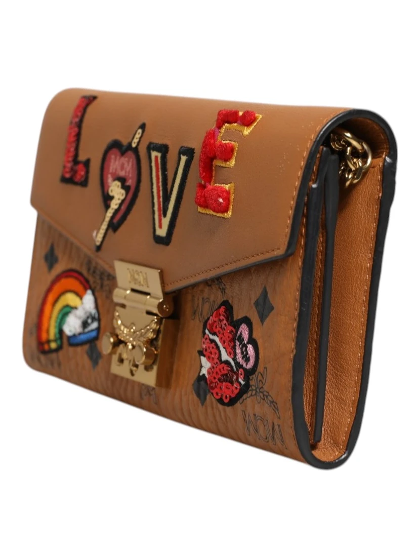 Cognac Brown Coated Canvas Visetos Patricia Love Patch Wallet-on-chain