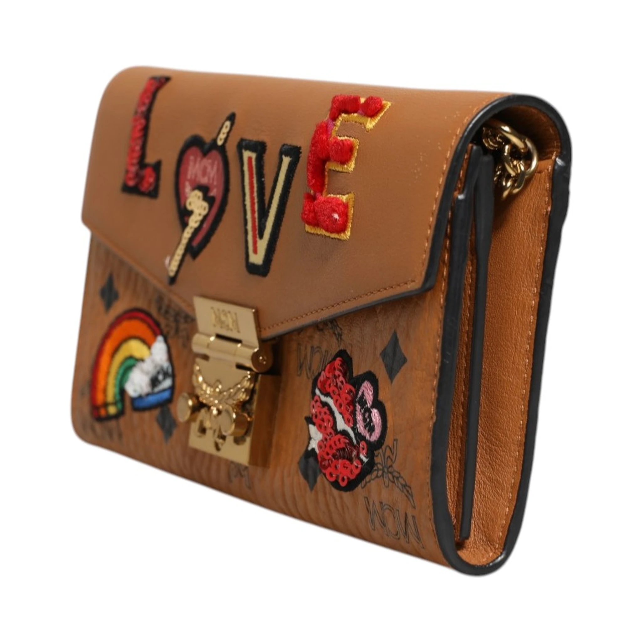 Cognac Brown Coated Canvas Visetos Patricia Love Patch Wallet-on-chain