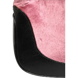 Jackie Pink Velvet And Black Leather Shoulder Bag