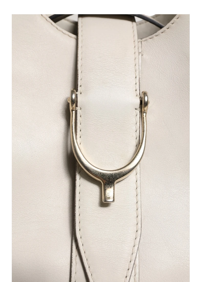 White Leather Stirrup Top Handle Bag