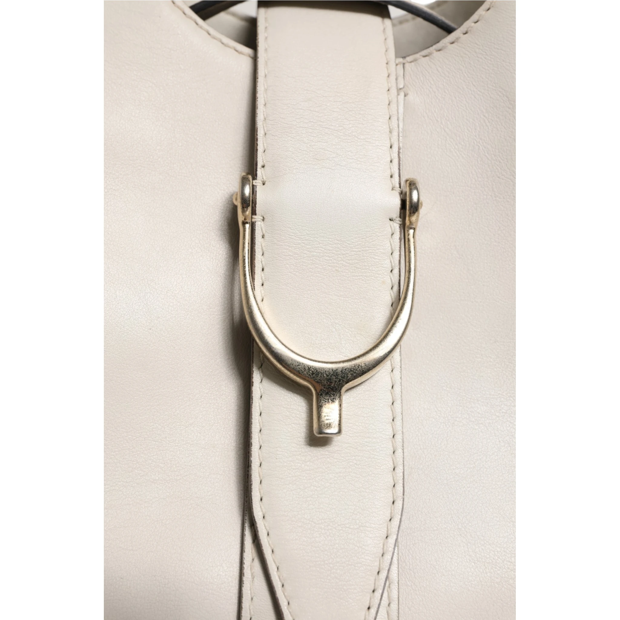 White Leather Stirrup Top Handle Bag