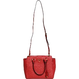 Red Saffiano Lux and Soft Leather Small Tote