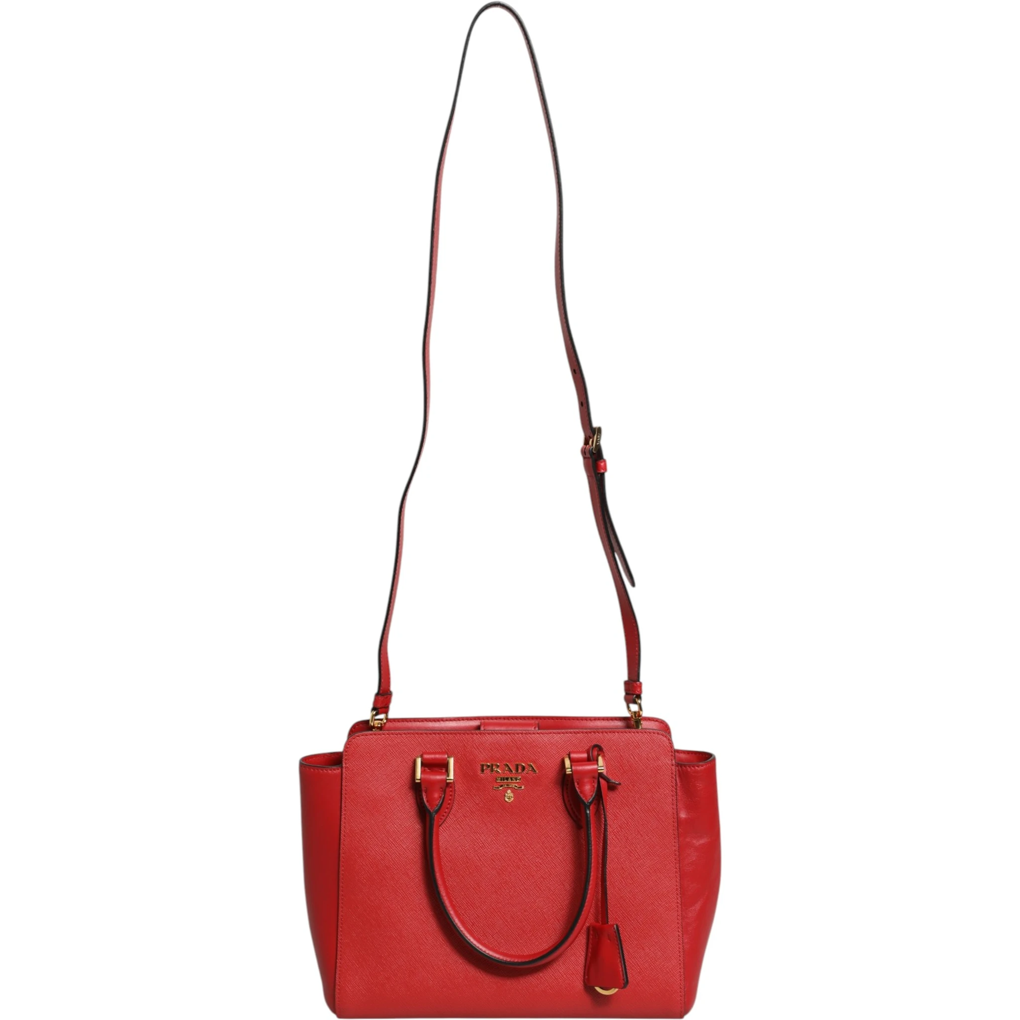 Red Saffiano Lux and Soft Leather Small Tote