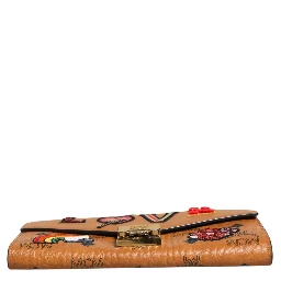 Cognac Brown Coated Canvas Visetos Patricia Love Patch Wallet-on-chain