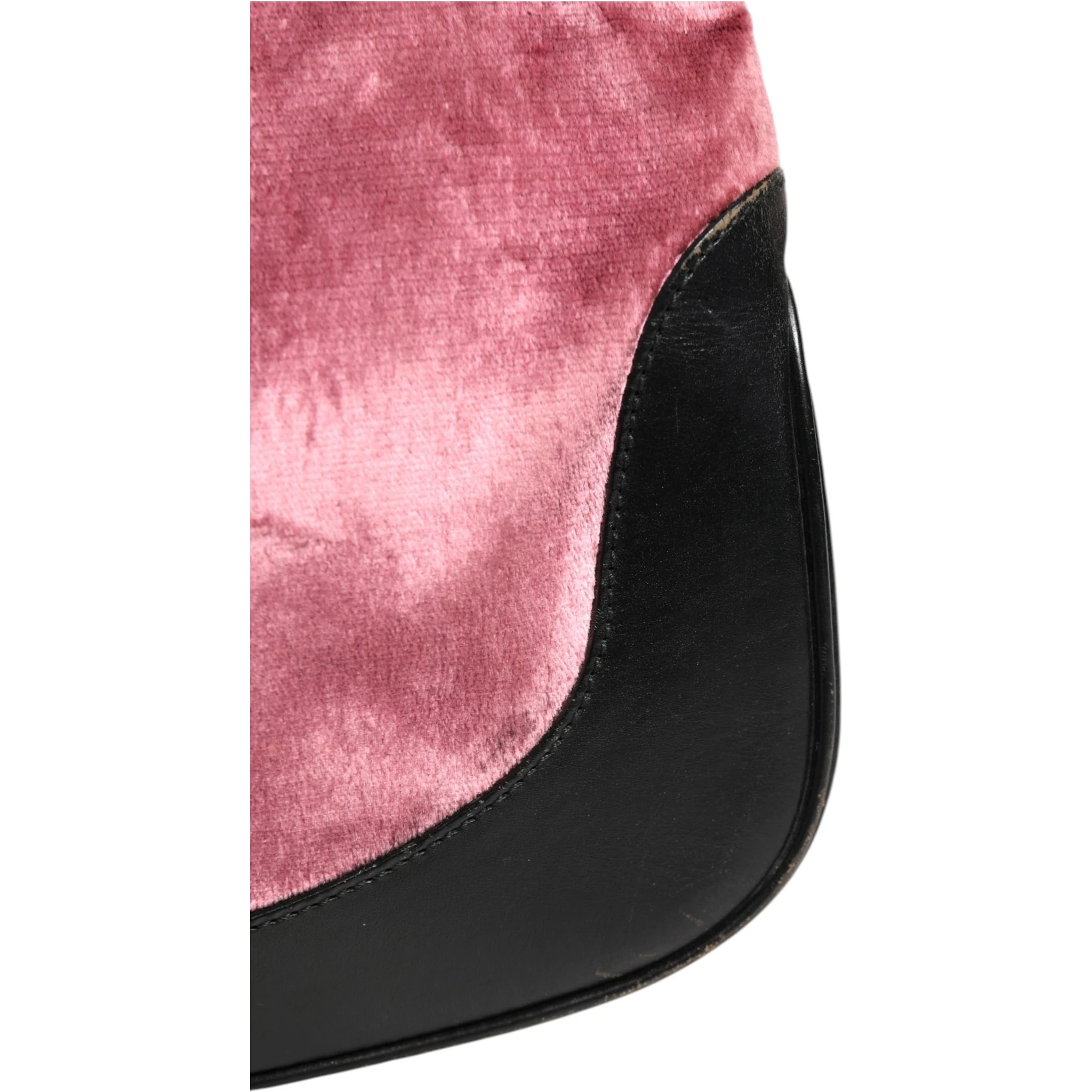 Jackie Pink Velvet And Black Leather Shoulder Bag