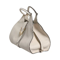White Leather Stirrup Top Handle Bag